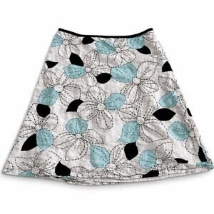 Ann Taylor LOFT Petites 4P Floral Embroidered Linen A-Line Skirt Blue & Black